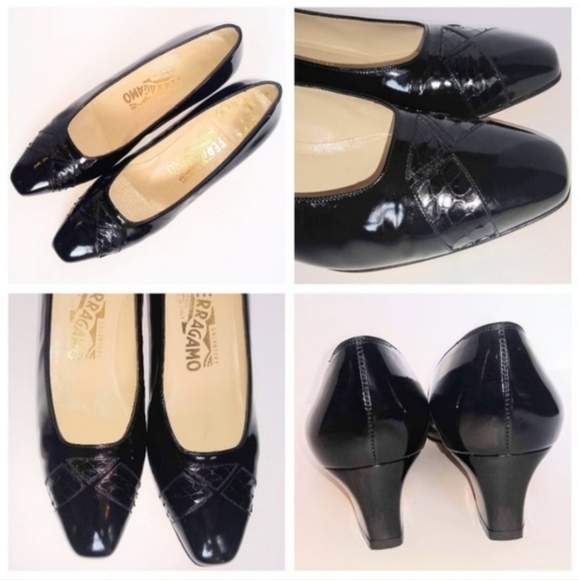 Salvatore Ferragamo Black Patent Leather Pumps 7 B - Picture 7 of 8